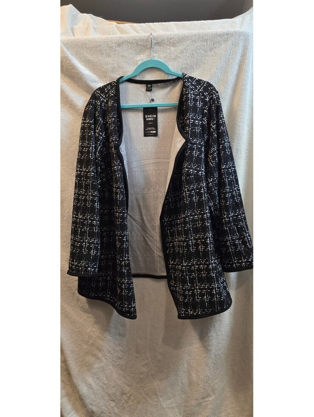 SHEIN Curve+ Black and White Tweed "look" Open Front Jacket Size W 24/26
